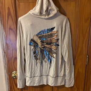 Beige Feather Design Hoodie